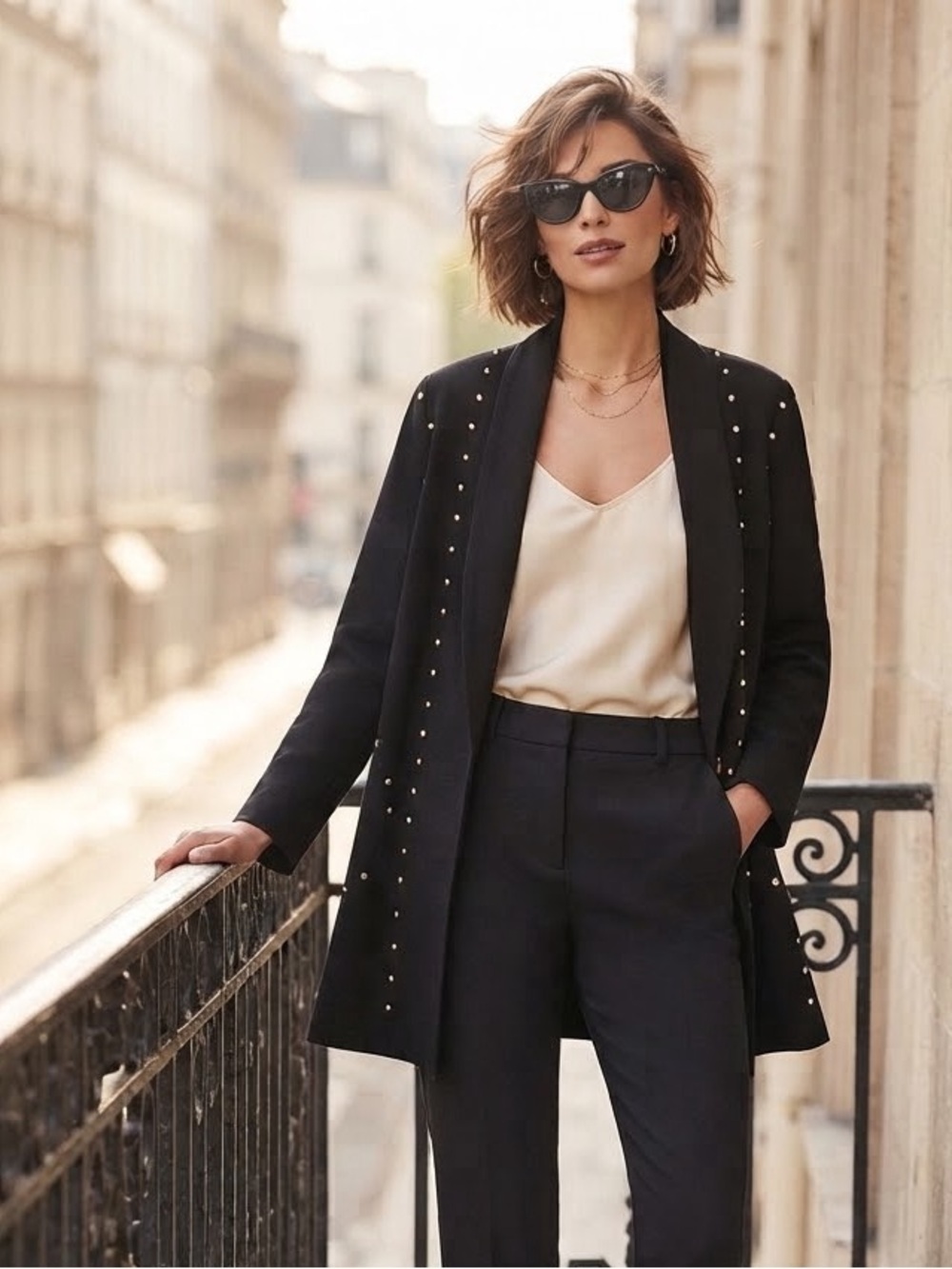 Joseph Ribkoff Golden Stud-Detail Black Open Luxury Jacket/Blazer Size 14